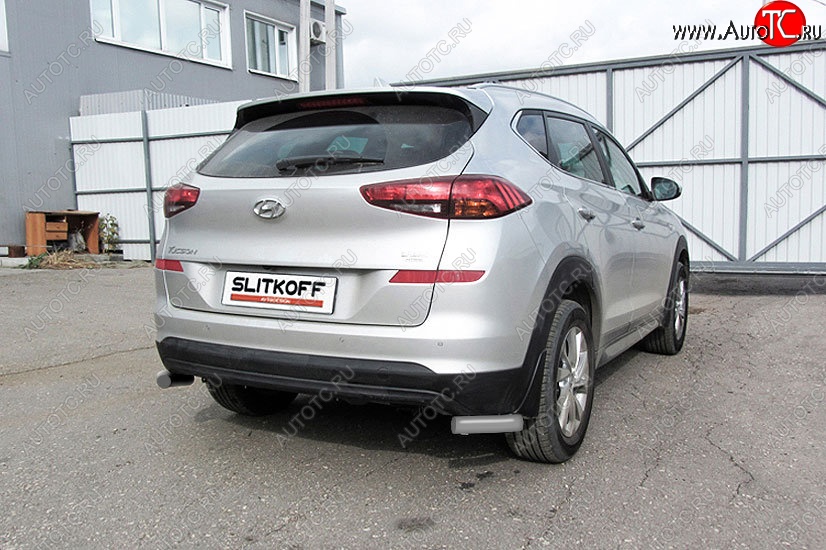 4 999 р. Защита заднего бампера Slitkoff (уголки, d57) Hyundai Tucson TL рестайлинг (2018-2021) (Сталь с полимерным покрытием. Цвет: серебристый)  с доставкой в г. Вологда