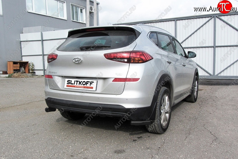 4 999 р. Защита заднего бампера Slitkoff (Turbo, уголки, d57) Hyundai Tucson TL рестайлинг (2018-2021) (Сталь с полимерным покрытием. Цвет: чёрный)  с доставкой в г. Вологда