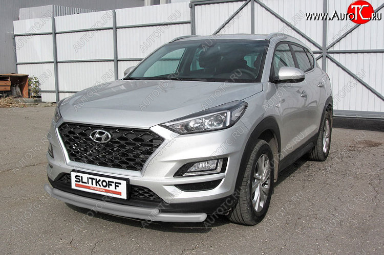 10 649 р. Защита переднего бампера Slitkoff (Ø 57+Ø 42, двойная). Hyundai Tucson TL рестайлинг (2018-2021) (Сталь с полимерным покрытием. Цвет: серебристый)  с доставкой в г. Вологда