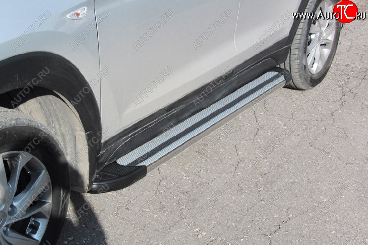 10 699 р. Пороги алюминиевые Slitkoff Hyundai Tucson TL рестайлинг (2018-2021) (Luxe Silver)  с доставкой в г. Вологда