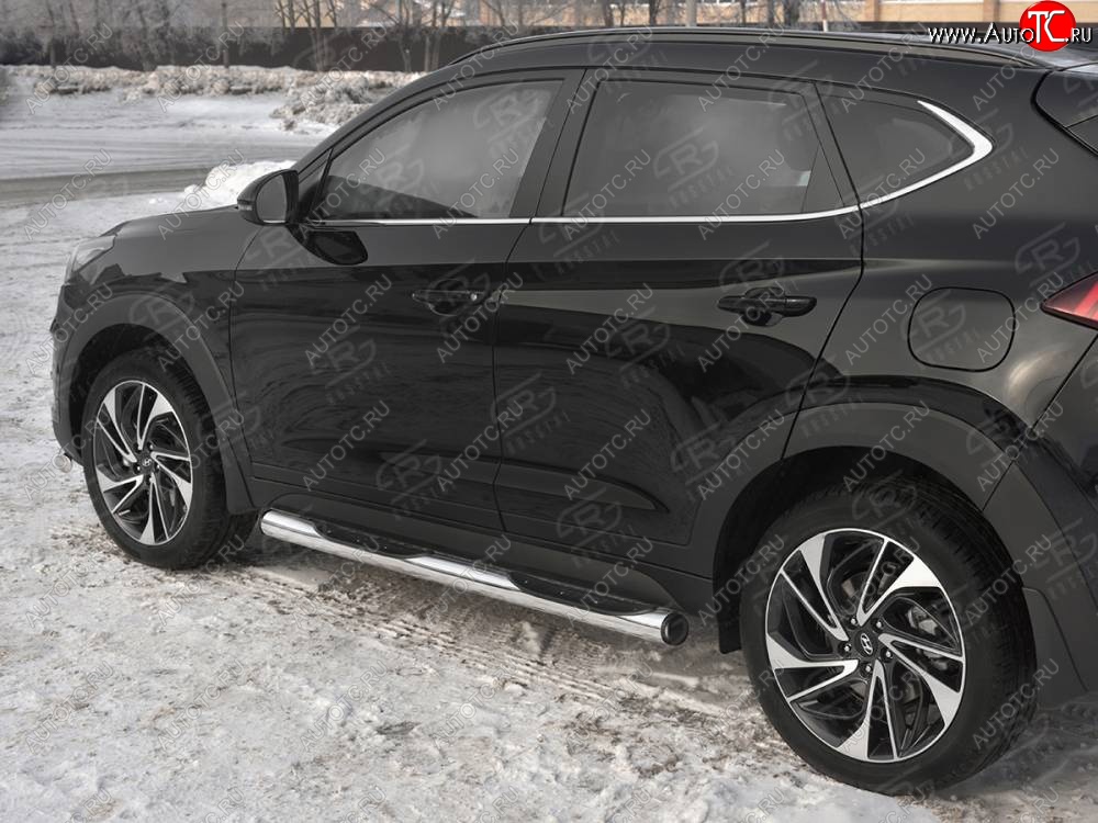 22 549 р. Защита порогов (Ø76 мм с проступью, нержавейка) SLITKOFF Hyundai Tucson TL рестайлинг (2018-2021) (С пластиковыми заглушками на торцах)  с доставкой в г. Вологда