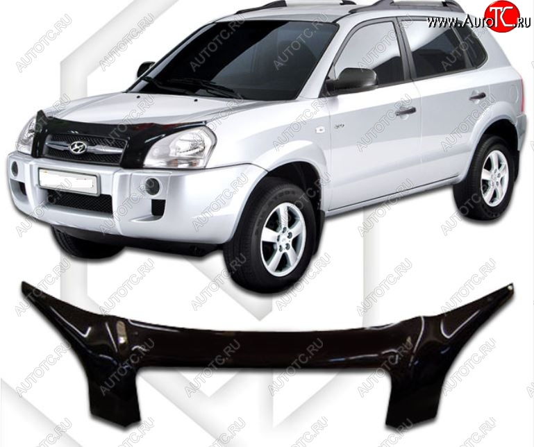 2 599 р. Дефлектор капота CA-Plastiс exclusive Hyundai Tucson JM (2004-2010) (Classic черный, Без надписи)  с доставкой в г. Вологда
