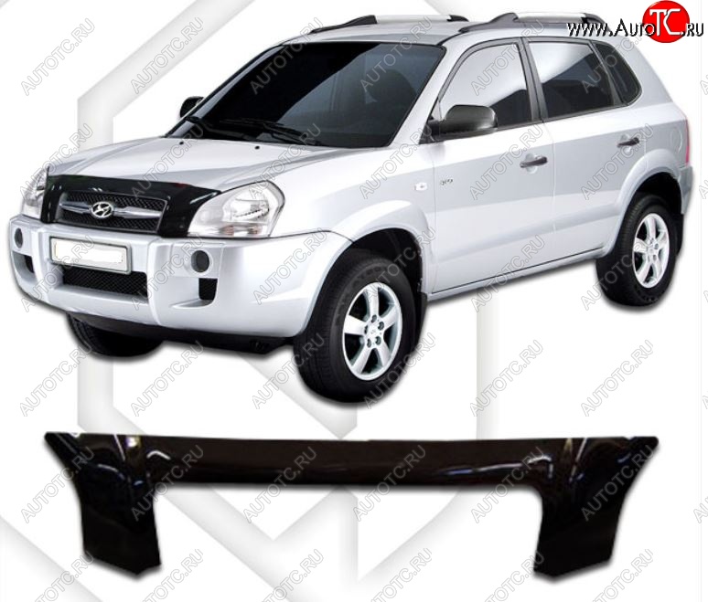 1 509 р. Дефлектор капота CA-Plastic Hyundai Tucson JM (2004-2010) (Classic черный, Без надписи)  с доставкой в г. Вологда