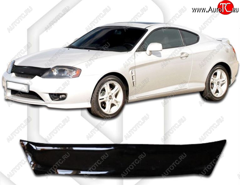 1 759 р. Дефлектор капота CA-Plastic  Hyundai Tuscani (2002-2008) (Classic черный, Без надписи)  с доставкой в г. Вологда