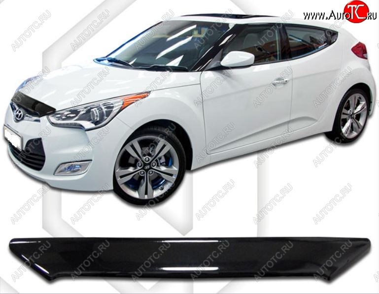 1 839 р. Дефлектор капота CA-Plastic  Hyundai Veloster  FS (2011-2018) дорестайлинг, рестайлинг (Classic черный, Без надписи)  с доставкой в г. Вологда