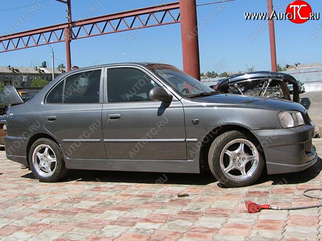 4 849 р. Пороги накладки Racer Hyundai Accent 2 LC седан дорестайлинг (ТагАЗ) (1999-2012) (Неокрашенные)  с доставкой в г. Вологда