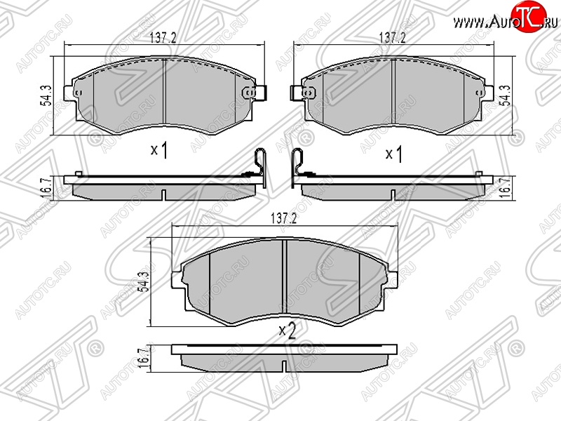 1 059 р. Колодки тормозные SAT (передние)  Hyundai Sonata  EF (2001-2013), SSANGYONG Korando  2 (1996-2006), SSANGYONG Musso (1993-2005), SSANGYONG Rexton  Y200 (2001-2006)  с доставкой в г. Вологда