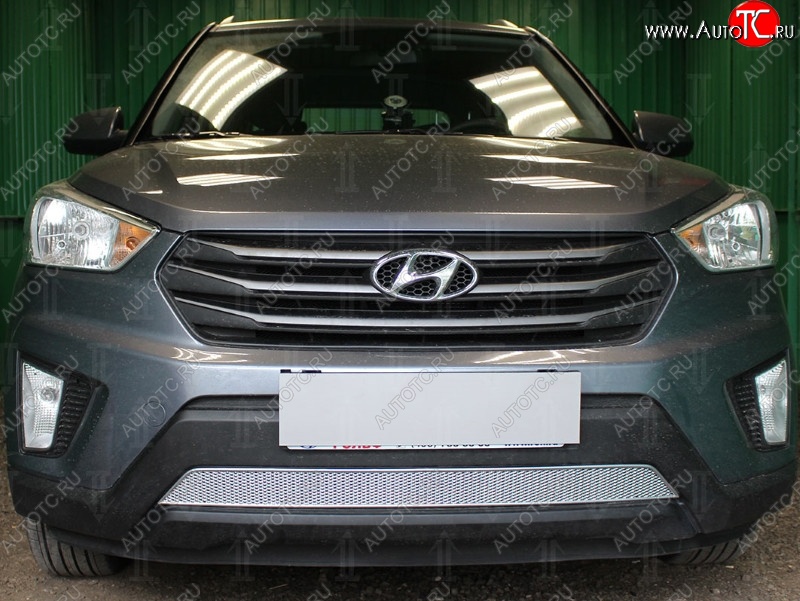 1 539 р. Защитная сетка на бампер Russtal (хром) Hyundai Creta GS дорестайлинг (2015-2019)  с доставкой в г. Вологда