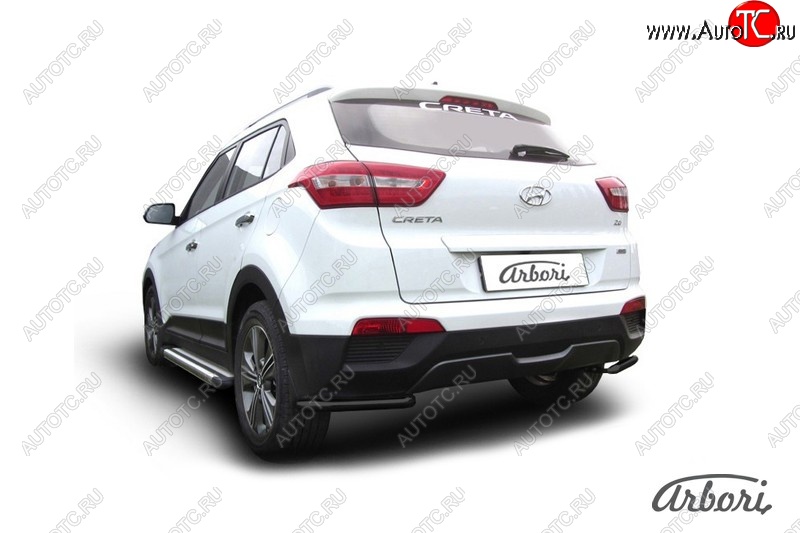1 099 р. Защита заднего бампера Arbori (уголки, черная, 1 труба d42 mm). Hyundai Creta GS дорестайлинг (2015-2019)  с доставкой в г. Вологда
