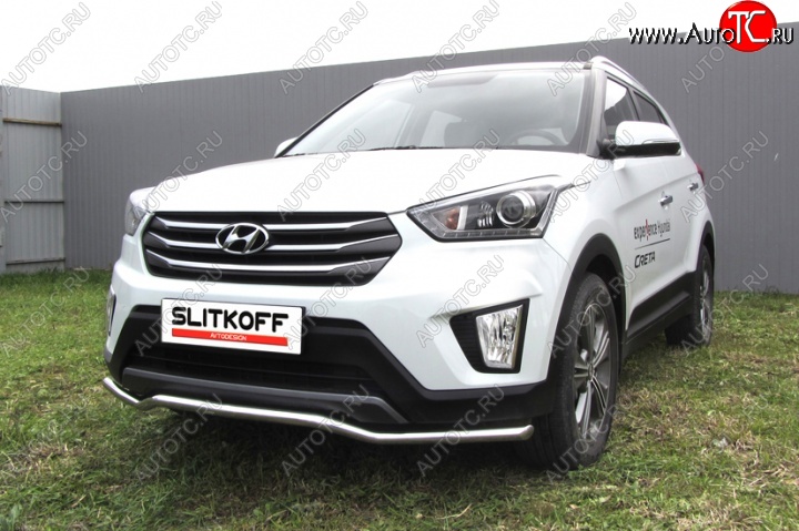 11 549 р. Защита переднего бампера из изогнутой трубы диаметром 42 мм Slitkoff Hyundai Creta GS рестайлинг (2019-2021) (Нержавейка, Полированная)  с доставкой в г. Вологда
