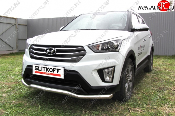 12 649 р. Защита переднего бампера из изогнутой трубы диаметром 57 мм Slitkoff Hyundai Creta GS рестайлинг (2019-2021) (Нержавейка, Полированная)  с доставкой в г. Вологда