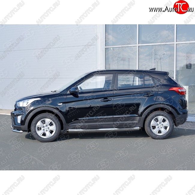 11 249 р. Защита порогов с пластиковыми вставками для ног SLITKOFF Hyundai Creta GS дорестайлинг (2015-2019)  с доставкой в г. Вологда
