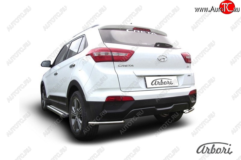 3 689 р. Защита заднего бампера Arbori (уголки, нержавейка, 1 труба d42 mm). Hyundai Creta GS дорестайлинг (2015-2019)  с доставкой в г. Вологда