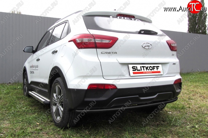 6 399 р. Защита заднего бампера из трубы d42 Slitkoff (радиусная) Hyundai Creta GS дорестайлинг (2015-2019) (Цвет: серебристый)  с доставкой в г. Вологда