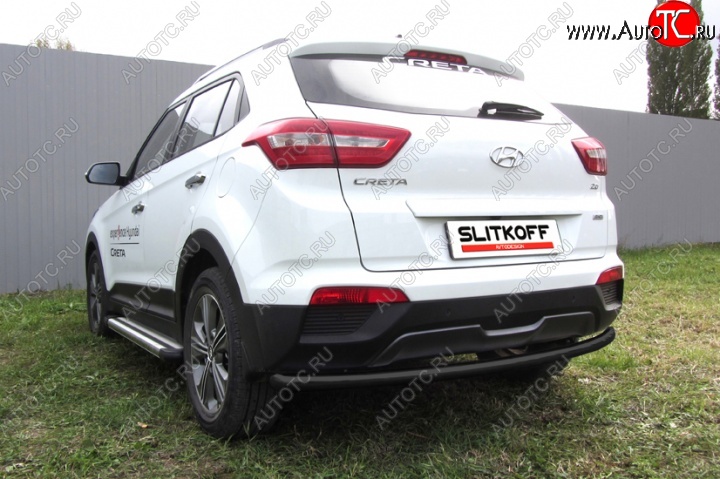 7 199 р. Защита заднего бампера из трубы d57 Slitkoff (радиусная) Hyundai Creta GS дорестайлинг (2015-2019) (Цвет: серебристый)  с доставкой в г. Вологда