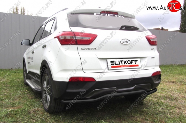 8 849 р. Защита заднего бампера из трубы d57 Slitkoff (сталь, скоба) Hyundai Creta GS дорестайлинг (2015-2019) (Цвет: серебристый)  с доставкой в г. Вологда