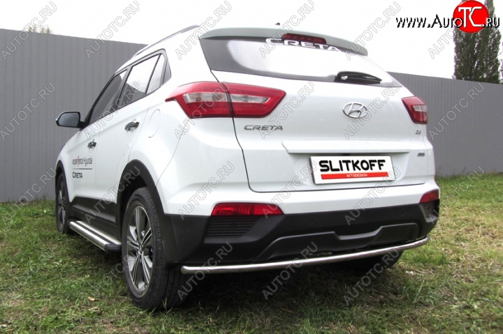 8 999 р. Защита заднего бампера из трубы диаметром 42 мм Slitkoff Hyundai Creta GS дорестайлинг (2015-2019) (Нержавейка, Полированная)  с доставкой в г. Вологда