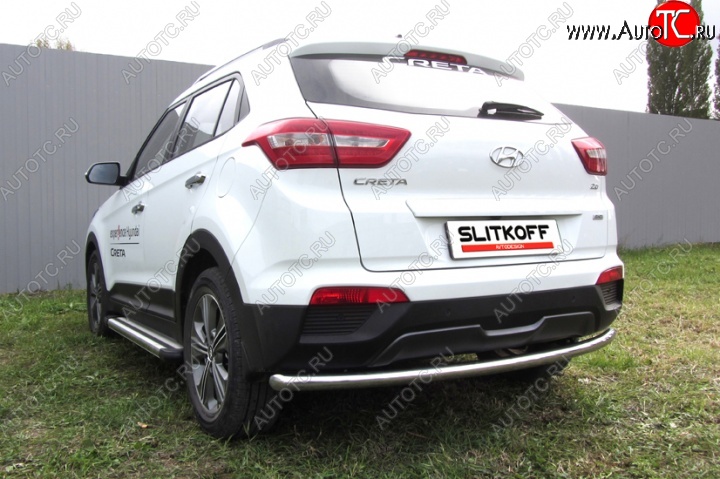 10 299 р. Защита заднего бампера из трубы диаметром 57 мм Slitkoff Hyundai Creta GS дорестайлинг (2015-2019) (Нержавейка, Полированная)  с доставкой в г. Вологда