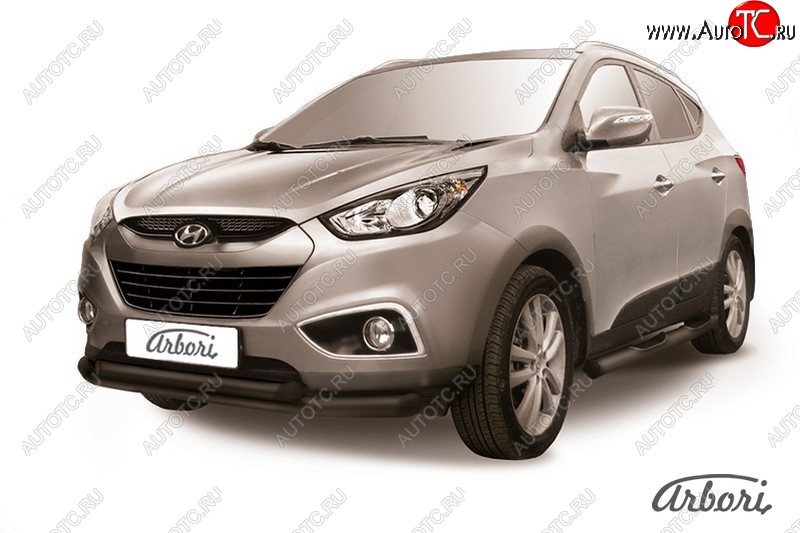 8 369 р. Защита переднего бампера Arbori (черная, 2 трубы d76 и 57 mm) Hyundai IX35 LM дорестайлинг (2009-2013)  с доставкой в г. Вологда