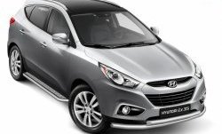 11 899 р. Двойная защита переднего бампера из труб диаметром 63 и 51 мм Petroil Tuning Hyundai IX35 LM дорестайлинг (2009-2013) (Нержавеющая полированная сталь)  с доставкой в г. Вологда. Увеличить фотографию 2