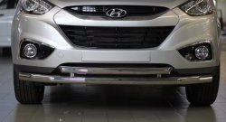 11 899 р. Двойная защита переднего бампера из труб диаметром 63 и 51 мм Petroil Tuning Hyundai IX35 LM дорестайлинг (2009-2013) (Нержавеющая полированная сталь)  с доставкой в г. Вологда. Увеличить фотографию 3