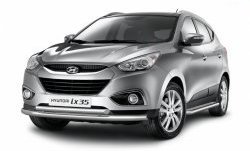 Двойная защита переднего бампера из труб диаметром 63 и 51 мм Petroil Tuning Hyundai IX35 LM дорестайлинг (2009-2013) (Нержавеющая полированная сталь)