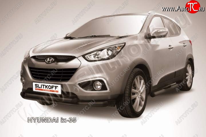 11 299 р. Защита переднего бампера из труб d76+d57 Slitkoff Hyundai IX35 LM дорестайлинг (2009-2013) (Цвет: серебристый)  с доставкой в г. Вологда
