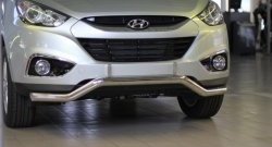11 849 р. Фигурная защита переднего бампера диаметром 63 мм Petroil Tuning Hyundai IX35 LM дорестайлинг (2009-2013) (Нержавеющая полированная сталь)  с доставкой в г. Вологда. Увеличить фотографию 2