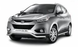 11 849 р. Фигурная защита переднего бампера диаметром 63 мм Petroil Tuning Hyundai IX35 LM дорестайлинг (2009-2013) (Нержавеющая полированная сталь)  с доставкой в г. Вологда. Увеличить фотографию 3