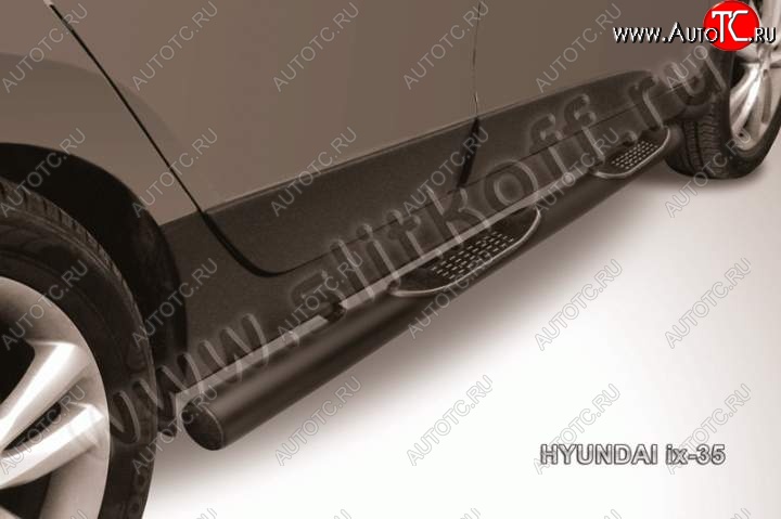 12 999 р. Защита порогов из трубы d76 Slitkoff (с проступью) Hyundai IX35 LM дорестайлинг (2009-2013) (Цвет: серебристый)  с доставкой в г. Вологда