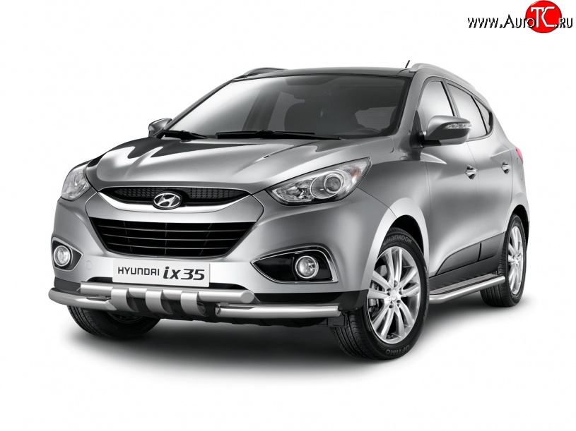14 949 р. Широкая защита порогов Petroil Tuning Hyundai IX35 LM дорестайлинг (2009-2013) (Нержавеющая полированная сталь)  с доставкой в г. Вологда