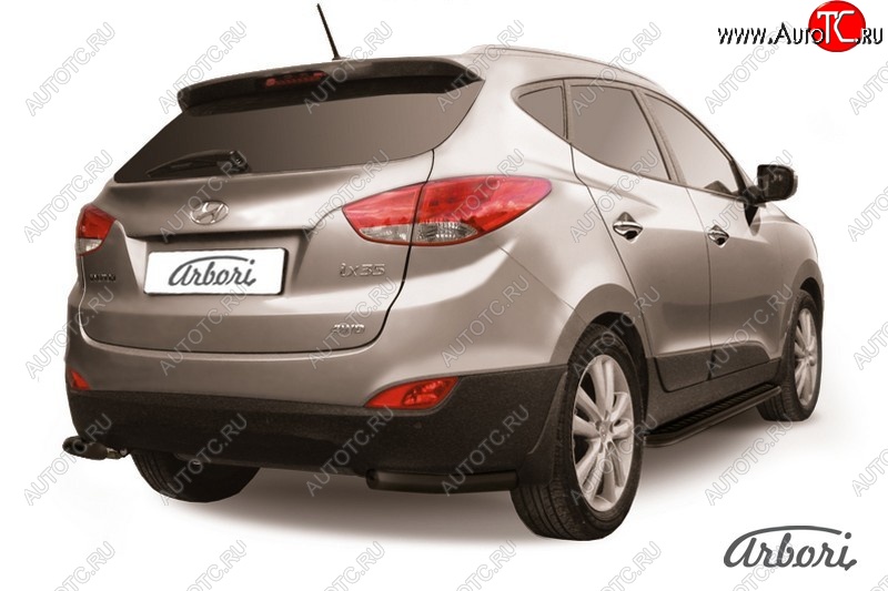 5 399 р. Защита заднего бампера Arbori (уголки, черная, 1 труба d57 mm). Hyundai IX35 LM дорестайлинг (2009-2013)  с доставкой в г. Вологда