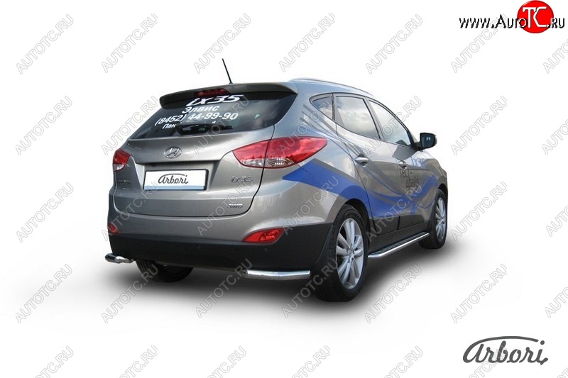 8 189 р. Защита заднего бампера Arbori (уголки, нержавейка, 1 труба d57 mm). Hyundai IX35 LM дорестайлинг (2009-2013)  с доставкой в г. Вологда
