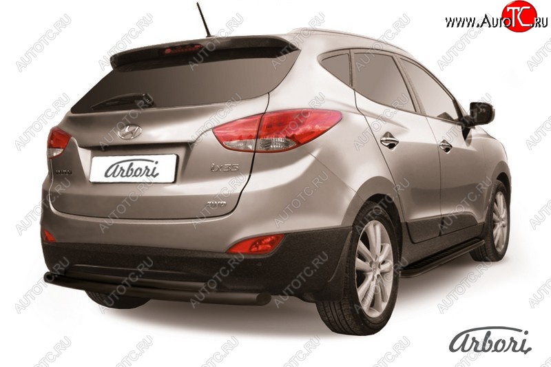 5 939 р. Защита заднего бампера Arbori (черная, 2 трубы d57 и 42 mm). Hyundai IX35 LM дорестайлинг (2009-2013)  с доставкой в г. Вологда