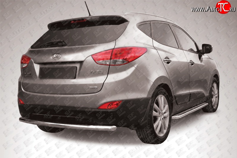 8 349 р. Одинарная защита заднего бампера из трубы диаметром 57 мм Slitkoff Hyundai IX35 LM дорестайлинг (2009-2013) (Нержавейка, Полированная)  с доставкой в г. Вологда