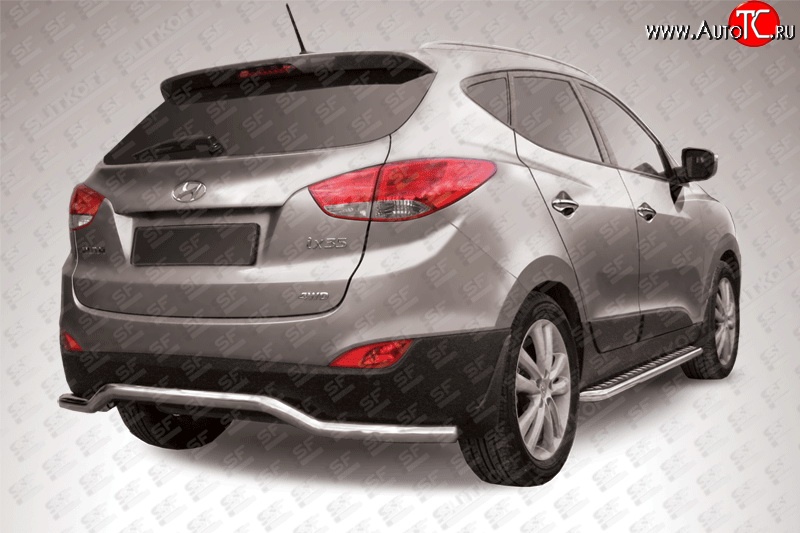 12 999 р. Защита заднего бампера из фигурной трубы диаметром 57 мм Slitkoff Hyundai IX35 LM дорестайлинг (2009-2013) (Нержавейка, Полированная)  с доставкой в г. Вологда