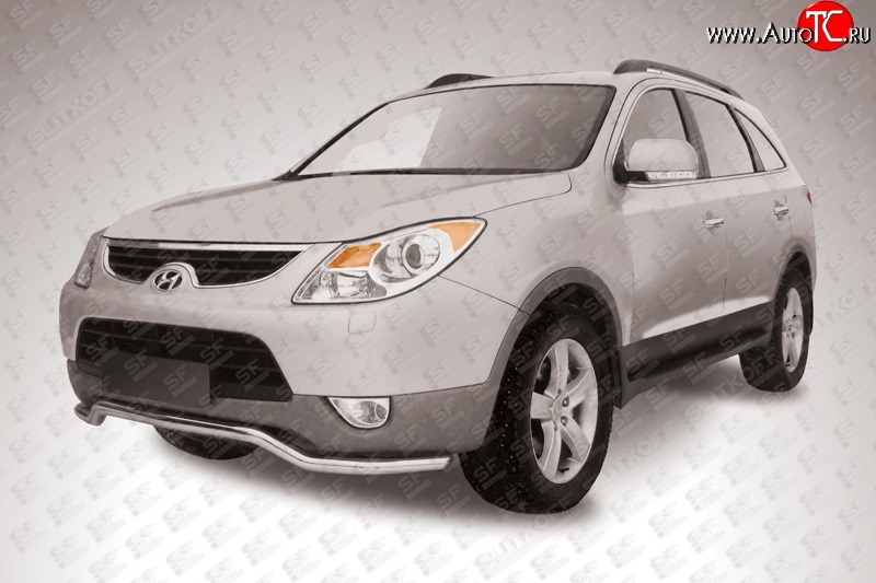 13 899 р. Фигурная защита переднего бампера диаметром 57 мм Slitkoff Hyundai IX55 EN (2006-2013) (Нержавейка, Полированная)  с доставкой в г. Вологда