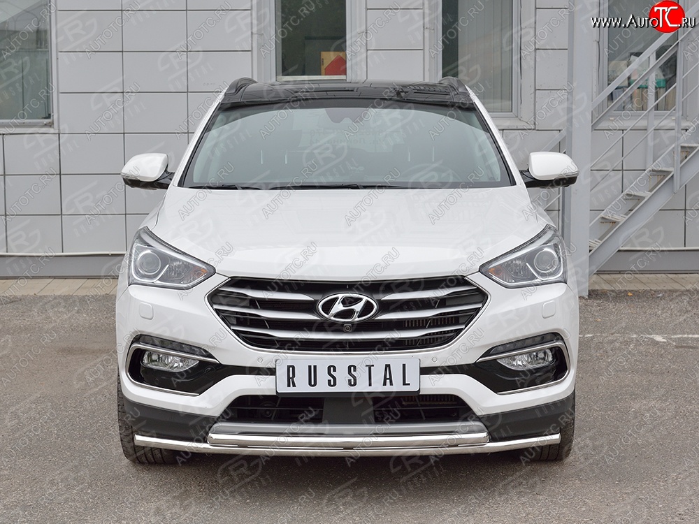 17 849 р. Защита переднего бампера (2 трубыØ42 мм, нержавейка) SLITKOFF Hyundai Santa Fe DM рестайлинг (2015-2019)  с доставкой в г. Вологда