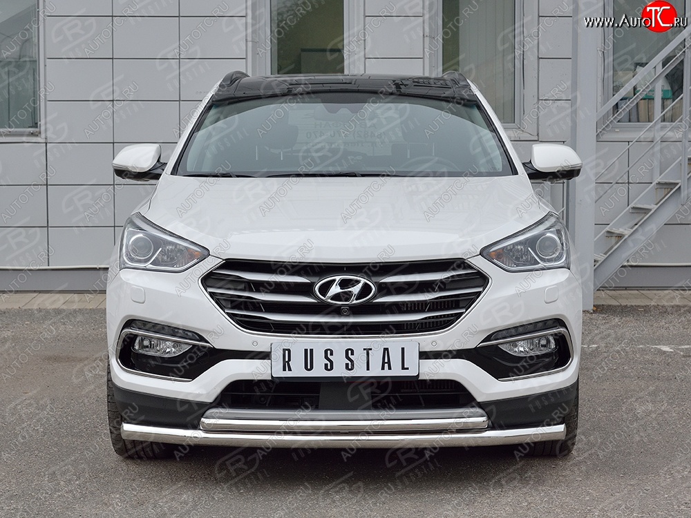 19 549 р. Защита переднего бампера (2 трубыØ63 и 42 мм, нержавейка) SLITKOFF Hyundai Santa Fe DM рестайлинг (2015-2019)  с доставкой в г. Вологда