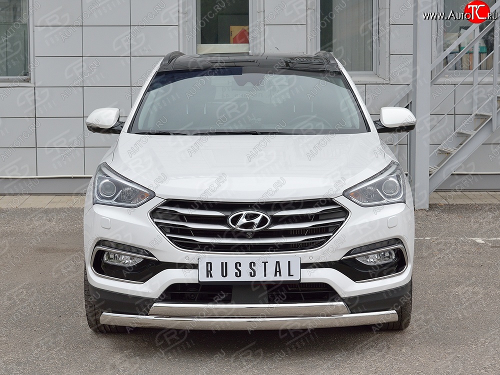 16 849 р. Защита переднего бампера (2 трубыØ75х42 мм, нержавейка, Premium) Russtal Hyundai Santa Fe DM рестайлинг (2015-2019)  с доставкой в г. Вологда