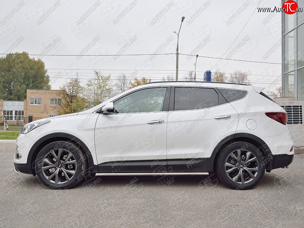 17 299 р. Защита порогов из круглой трубы диаметром 42 мм PREMIUM SLITKOFF Hyundai Santa Fe DM рестайлинг (2015-2019)  с доставкой в г. Вологда
