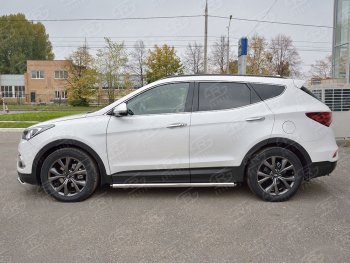 23 599 р. Защита порогов из круглой трубы диаметром 63 мм PREMIUM SLITKOFF v2 Hyundai Santa Fe DM рестайлинг (2015-2019)  с доставкой в г. Вологда. Увеличить фотографию 2
