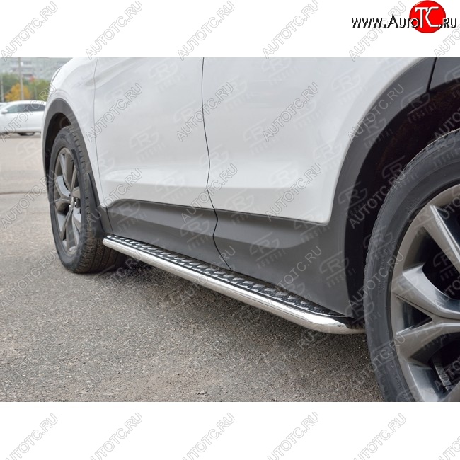 22 999 р. Широкая защита порогов с трубой диаметром 42 мм PREMIUM SLITKOFF v2 Hyundai Santa Fe DM рестайлинг (2015-2019)  с доставкой в г. Вологда