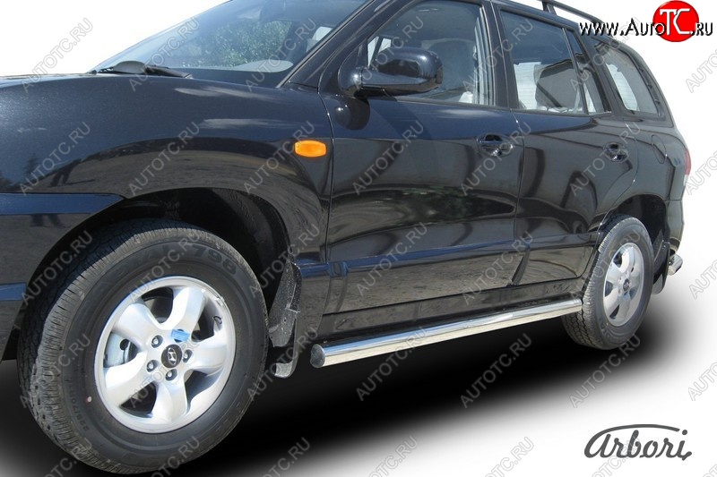 12 509 р. Защита штатных порогов Arbori (нержавейка, d76 mm). Hyundai Santa Fe SM (2000-2012)  с доставкой в г. Вологда