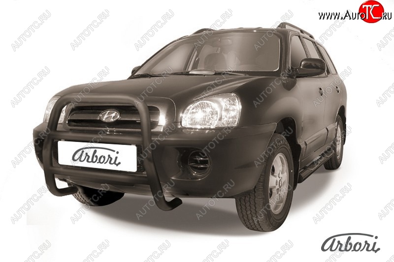 13 769 р. Защита переднего бампера Arbori (высокая, черная, 1 труба d57 mm). Hyundai Santa Fe SM (2000-2012)  с доставкой в г. Вологда