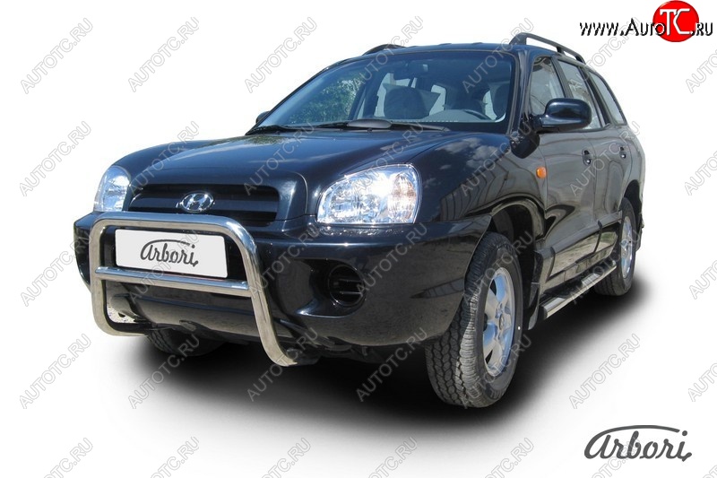 23 939 р. Защита переднего бампера Arbori (низкая, нержавейка, 1 труба d57 mm). Hyundai Santa Fe SM (2000-2012)  с доставкой в г. Вологда