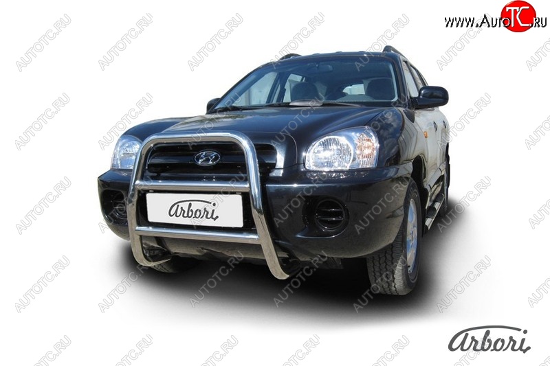 25 739 р. Защита переднего бампера Arbori (высокая, нержавейка, 1 труба d57 mm). Hyundai Santa Fe SM (2000-2012)  с доставкой в г. Вологда