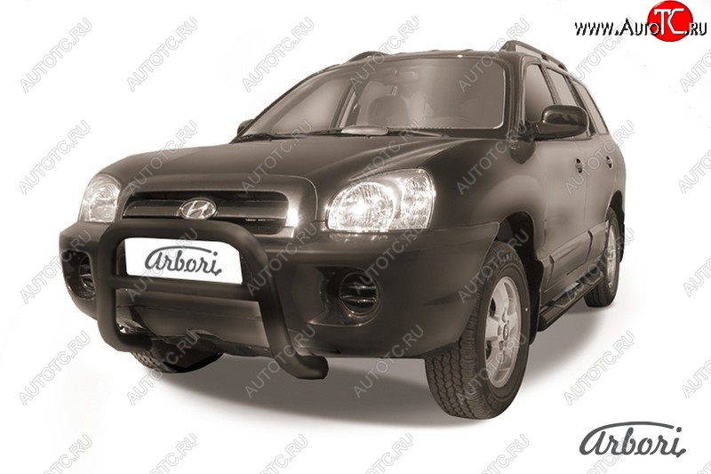 17 279 р. Защита переднего бампера Arbori (низкая, черная, 1 труба d76 mm). Hyundai Santa Fe SM (2000-2012)  с доставкой в г. Вологда