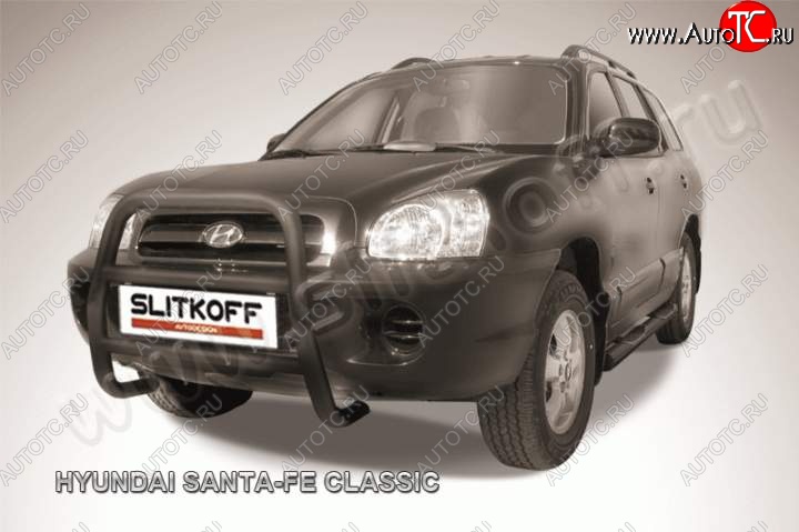 18 449 р. Кенгурятник d57 Slitkoff (высокий) Hyundai Santa Fe SM (2000-2012) (Цвет: серебристый)  с доставкой в г. Вологда