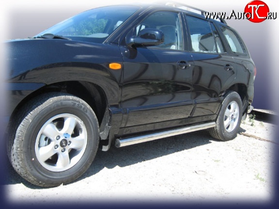 14 999 р. Защита порогов из круглой трубы диаметром 76 мм Slitkoff Hyundai Santa Fe SM (2000-2012) (Нержавейка, Полированная)  с доставкой в г. Вологда